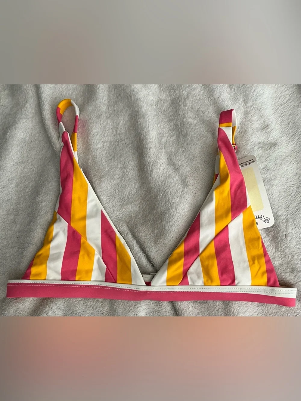 NWT Dippin’ Daisy’s Striped Triangle Bikini Top in Pink, Yellow & White